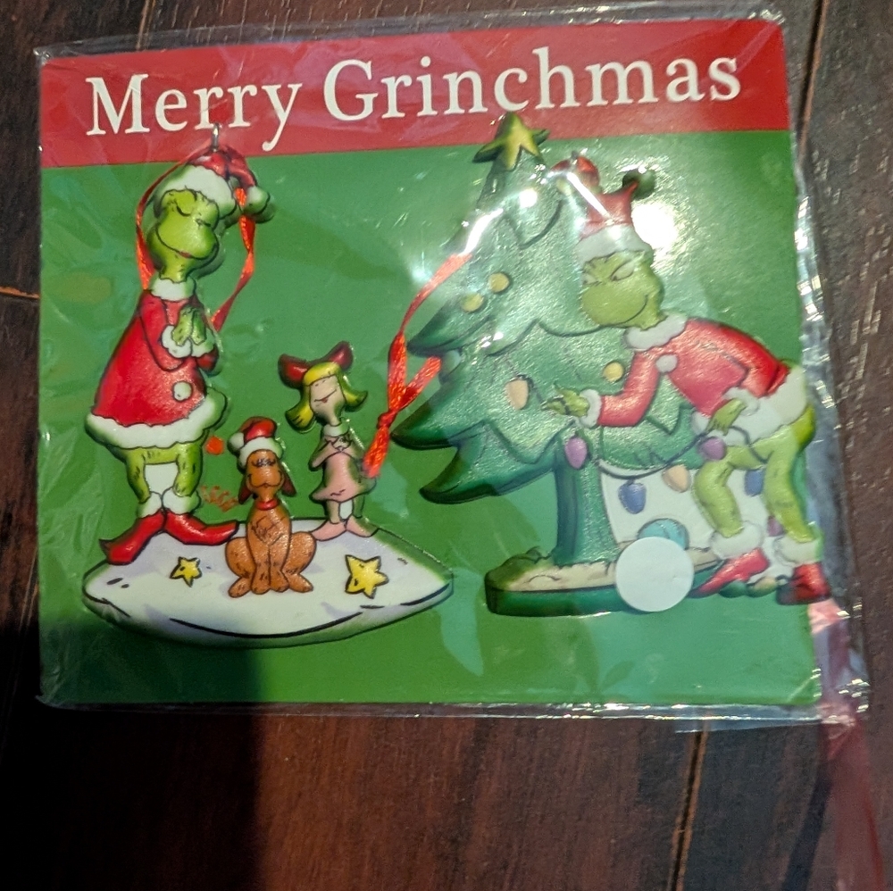 Merry Grinchmas Christmas Ornaments 2 Piece Brand New In Original Packaging